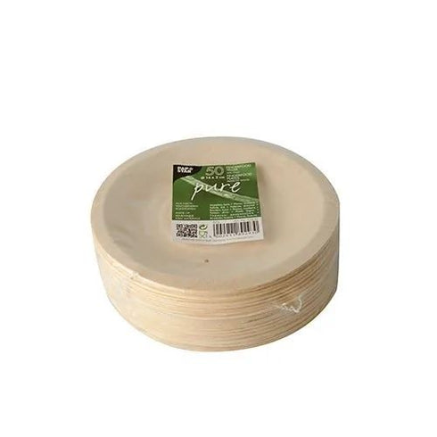 PURE BIODEGRADABLE WOOD PLATES 19CM 50/PK. PS87832